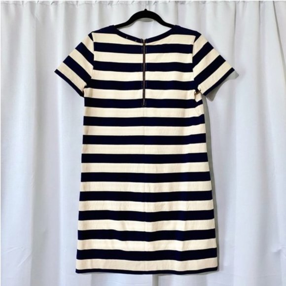 J. Crew Stripes Faux Leather Pockets Dress. - Picture 2 of 5